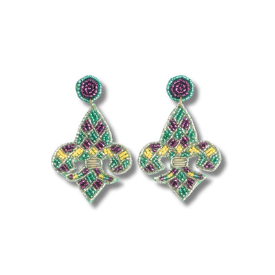 Mardi Gras Fleur De Lis Beaded Earrings - Mardi Gras Apparel - Accessories, Adult, Earrings - Earrings