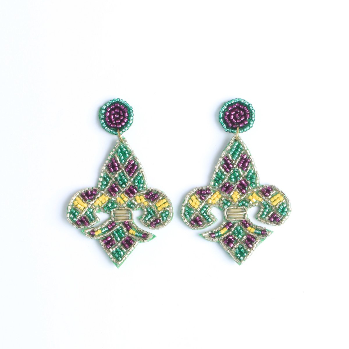 Mardi Gras Fleur De Lis Beaded Earrings - Mardi Gras Apparel - Accessories, Adult, Earrings - Earrings