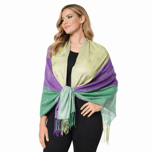 Mardi Gras Fleur De Lis Jacquard Pashmina Wrap Shawl - Mardi Gras Apparel - Accessories, accessory discount tier, Ladies - Shawl