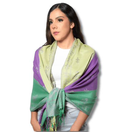 Mardi Gras Fleur De Lis Jacquard Pashmina Wrap Shawl - Mardi Gras Apparel - Accessories, Ladies, Mardi Gras - Wrap Shawl