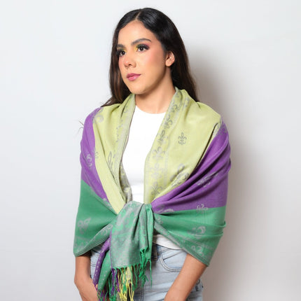 Mardi Gras Fleur De Lis Jacquard Pashmina Wrap Shawl - Mardi Gras Apparel - Accessories, Ladies, Mardi Gras - Wrap Shawl