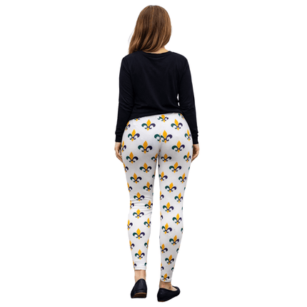 Mardi Gras Fleur de Lis Leggings Purple Green Gold Stretch Pants - Mardi Gras Apparel - Adult, Ladies, Machine Washable - Leggings
