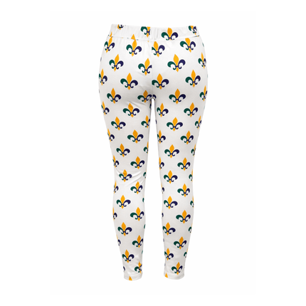 Mardi Gras Fleur de Lis Leggings Purple Green Gold Stretch Pants - Mardi Gras Apparel - Adult, Ladies, Machine Washable - Leggings