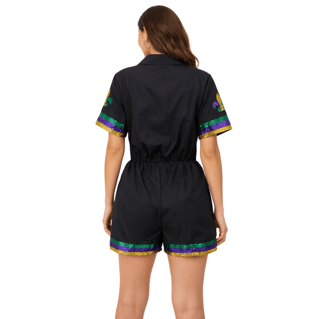 Mardi Gras Sequin High-Waist Shorts – Purple, Gold & Green
