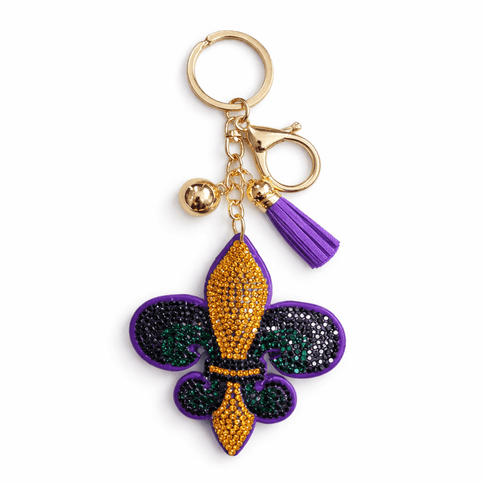 Mardi Gras Fleur - de - Lis Rhinestone Keychain - Mardi Gras Apparel - Accessories, accessory discount tier, Fat Savings 50% Off - Keychain