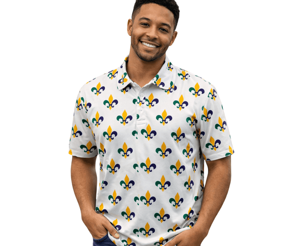 Mardi Gras Fleur de Lis Polo Shirt White Carnival Polo Adult XS