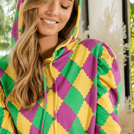 Mardi Gras French Terry Puff Sleeves Hoodie - Mardi Gras Apparel - Adult, Bibi, Bibi Top Chart - Hoodie