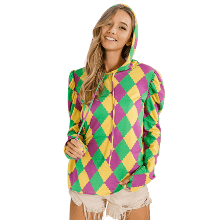 Mardi Gras French Terry Puff Sleeves Hoodie - Mardi Gras Apparel - Adult, Bibi, Bibi Top Chart - Hoodie