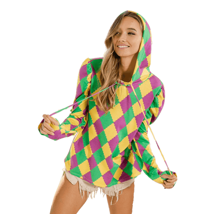 Mardi Gras French Terry Puff Sleeves Hoodie - Mardi Gras Apparel - Adult, Bibi, Bibi Top Chart - Hoodie