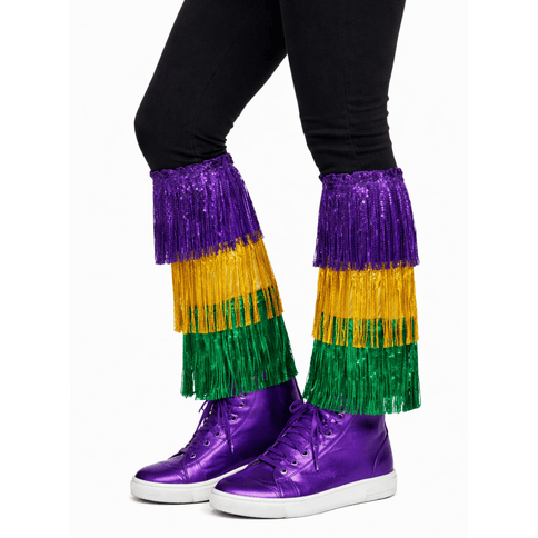 Mardi Gras Fringe Leg Warmers Purple Gold Green - Mardi Gras Apparel - Accessories, Ladies, Leg Warmers - Leg Warmer