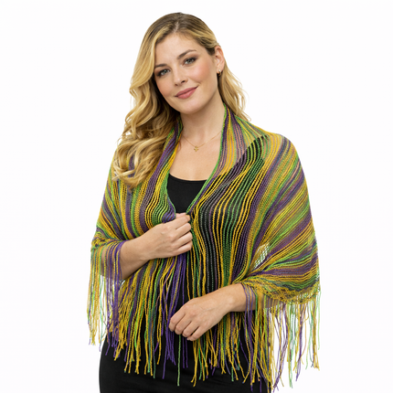 Mardi Gras Fringe Shawl Wrap - Mardi Gras Apparel - Accessories, accessory discount tier, Fat Savings 50% Off - Shawl