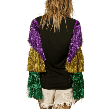 Mardi Gras Fringe Sleeve Party Black Top - Mardi Gras Apparel - Adult, Bibi, Bibi Top Chart - Fringe