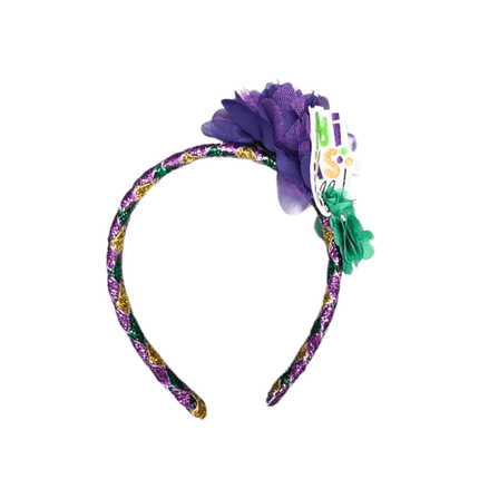 Mardi Gras Glitter Headband with Fleur De Lis & Fabric Accents - Mardi Gras Apparel - Accessories, Headbands, Mardi Gras - Headband