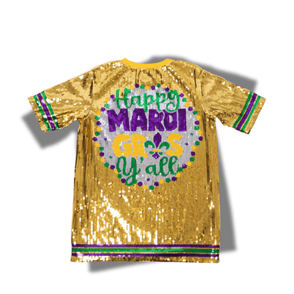 Mardi Gras Gold Mask Sequin Dress - Mardi Gras Apparel - Adult, Back Design, Dress - Dress