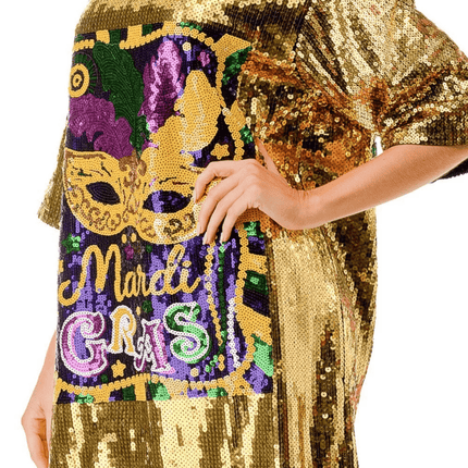 Mardi Gras Gold Mask Sequin Dress - Mardi Gras Apparel - Adult, Back Design, Dress - Dress