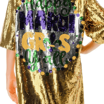 Mardi Gras Gold Mask Sequin Dress - Mardi Gras Apparel - Adult, Back Design, Dress - Dress