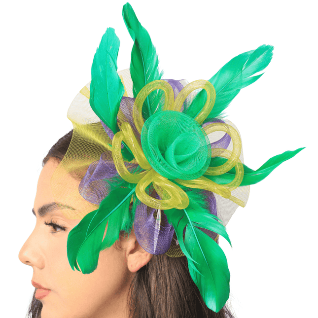 Mardi Gras Green Flower Light - Up Headband & Hair Bow Clip Set - Mardi Gras Apparel - Accessories, Headbands, Mardi Gras - Headband