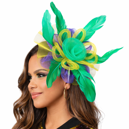 Mardi Gras Green Flower Light - Up Headband & Hair Bow Clip Set - Mardi Gras Apparel - Accessories, apparel discount tier, Headbands - Headband