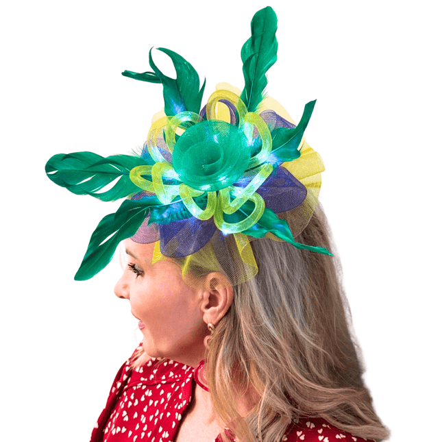 Mardi Gras Green Flower Light - Up Headband & Hair Bow Clip Set - Mardi Gras Apparel - Accessories, Headbands, Mardi Gras - Headband