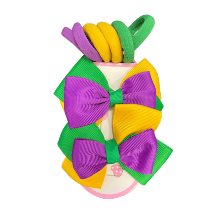 Mardi Gras Hair Bow & Elastic Hair Tie Set - Mardi Gras Apparel - Accessories, Adult, Hair Bow - Hair Bow