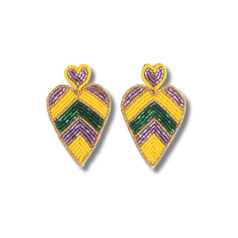 Mardi Gras Heart Beaded Drop Earrings - Mardi Gras Apparel - Accessories, Adult, Earrings - Earrings