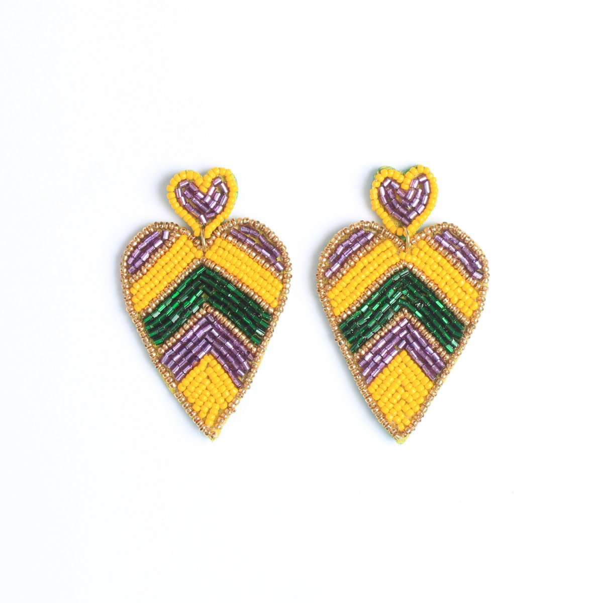 Mardi Gras Heart Beaded Drop Earrings - Mardi Gras Apparel - Accessories, Adult, Earrings - Earrings