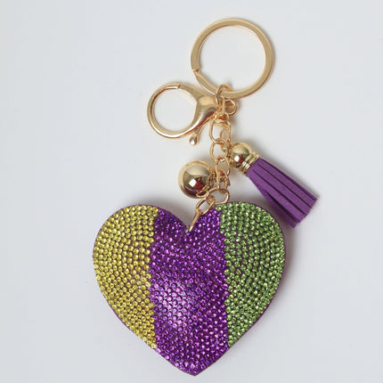 Mardi Gras Heart Rhinestone Keychain - Mardi Gras Apparel - Accessories, Keychain, Mardi Gras - Keychain