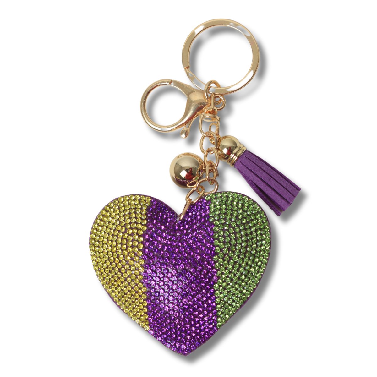 Mardi Gras Heart Rhinestone Keychain - Mardi Gras Apparel - Accessories, Keychain, Mardi Gras - Keychain