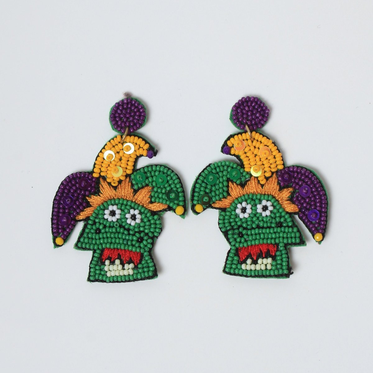 Mardi Gras Jester Face Beaded Earrings - Mardi Gras Apparel