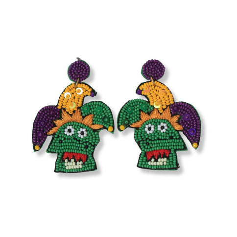 Mardi Gras Jester Face Beaded Earrings - Mardi Gras Apparel - Accessories, Earrings, Mardi Gras - Mardi Gras Earrings