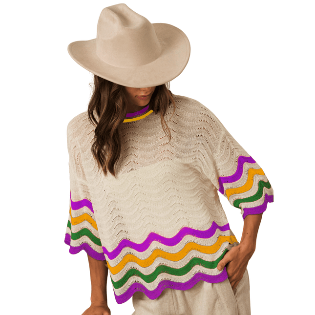 Mardi Gras Kitted Loose Fit Top - Mardi Gras Apparel - Adult, apparel discount tier, Green - Sweaters