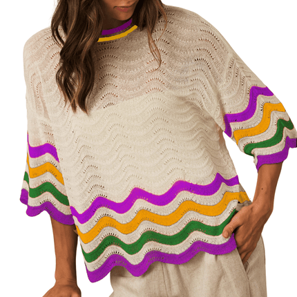 Mardi Gras Kitted Loose Fit Top - Mardi Gras Apparel - Adult, apparel discount tier, Green - Sweaters