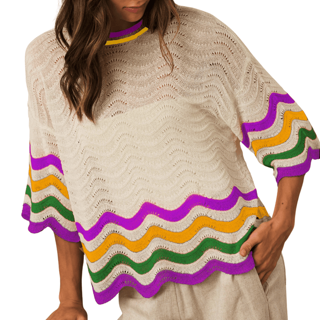 Mardi Gras Kitted Loose Fit Top - Mardi Gras Apparel - Adult, apparel discount tier, Green - Sweaters