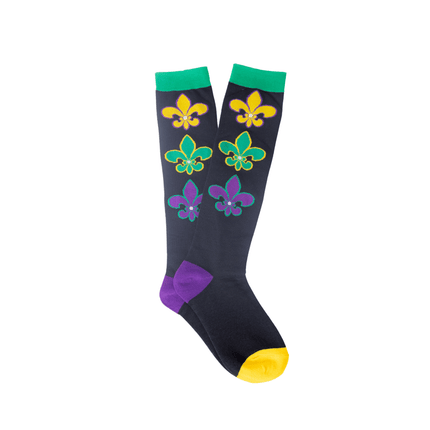 Mardi Gras Knee High FLDS Socks Black - Mardi Gras Apparel - Accessories, Adult, Mardi Gras - Socks