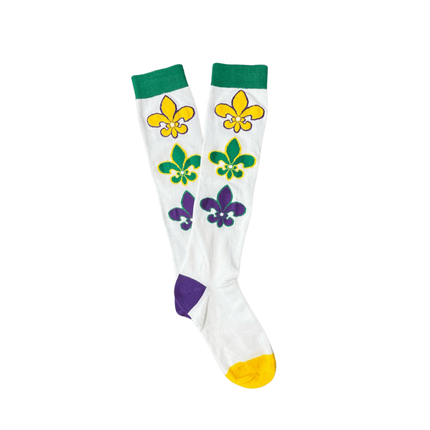 Mardi Gras Knee High FLDS Socks White - Mardi Gras Apparel - Accessories, Adult, Mardi Gras - Socks