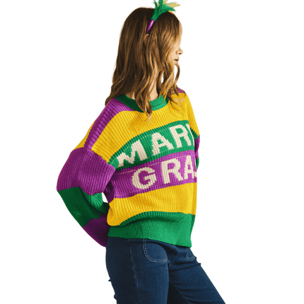 Mardi Gras Knitted Sweater - Mardi Gras Apparel - Adult, Green, Ladies - Sweaters