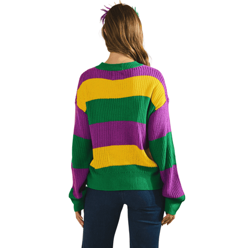 Mardi Gras Knitted Sweater - Mardi Gras Apparel - Adult, Green, Ladies - Sweaters