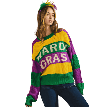 Mardi Gras Knitted Sweater - Mardi Gras Apparel - Adult, Green, Ladies - Sweaters