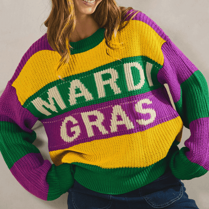 Mardi Gras Knitted Sweater - Mardi Gras Apparel - Adult, Green, Ladies - Sweaters