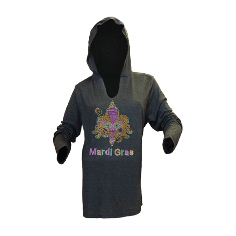 Mardi Gras Ladies Fleur De Lis Rhinestone Hoodie - Mardi Gras Apparel - 100% Cotton, Adult, Fleur de Lis - Hoodie