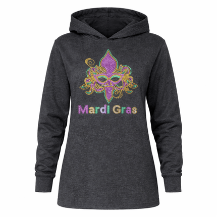 Mardi Gras Ladies Fleur De Lis Rhinestone Hoodie - Mardi Gras Apparel - 100% Cotton, Adult, apparel discount tier - Hoodie