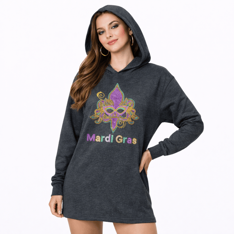 Mardi Gras Ladies Fleur De Lis Rhinestone Hoodie - Mardi Gras Apparel - 100% Cotton, Adult, apparel discount tier - Hoodie