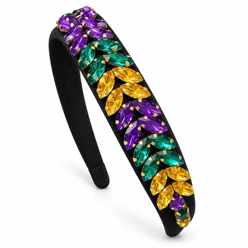 Mardi Gras Leaf Jeweled Headband Purple, Green & Gold - Mardi Gras Apparel - Accessories, Headbands, Mardi Gras - Headband