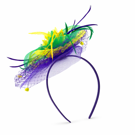 Mardi Gras Light - Up Feather Fascinator Headband - Mardi Gras Apparel - Accessories, apparel discount tier, Headbands - Headband