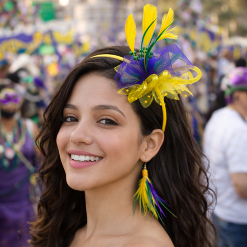 Mardi Gras Light - Up Feather Fascinator Headband - Mardi Gras Apparel - Accessories, apparel discount tier, Headbands - Headband