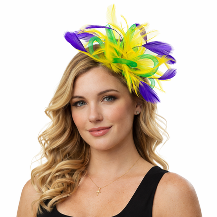 Mardi Gras Light - Up Feather Fascinator Headband - Mardi Gras Apparel - Accessories, accessory discount tier, Fat Savings 50% Off - Headband