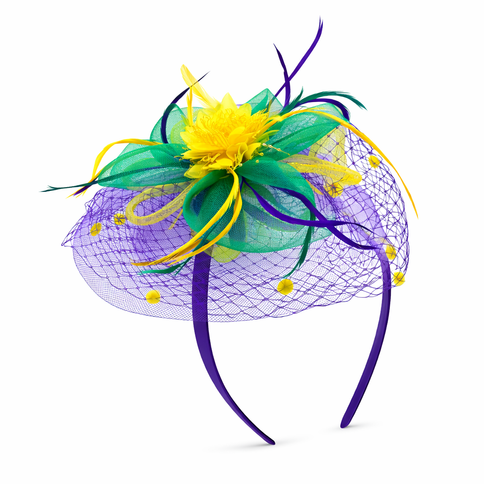 Mardi Gras Light - Up Feather Fascinator Headband - Mardi Gras Apparel - Accessories, apparel discount tier, Headbands - Headband