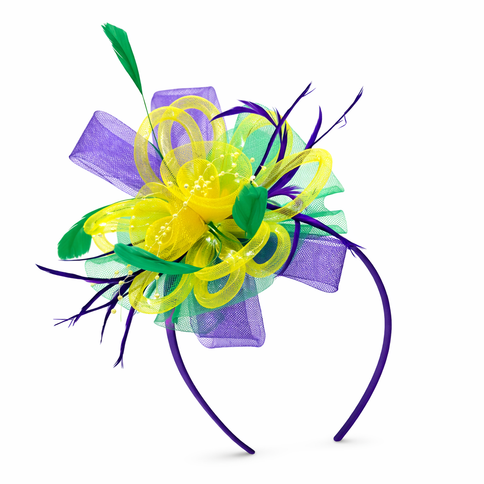 Mardi Gras Light - Up Feather Fascinator Headband - Mardi Gras Apparel - Accessories, apparel discount tier, Headbands - Headband