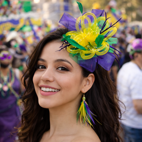 Mardi Gras Light - Up Feather Fascinator Headband - Mardi Gras Apparel - Accessories, apparel discount tier, Headbands - Headband