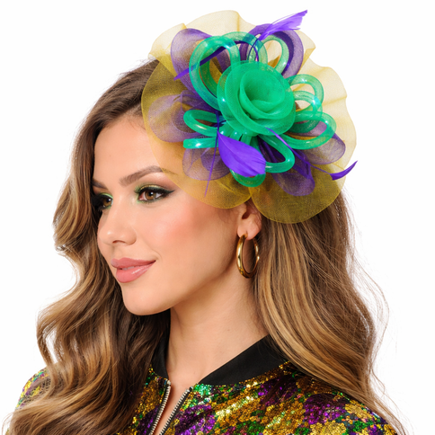 Mardi Gras Light - Up Feather Fascinator Headband - Mardi Gras Apparel - Accessories, apparel discount tier, Headbands - Headband